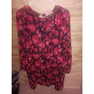 2/$25 Philosophy Dress Large Red/Black Long Sleeve Pleated